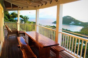 Outdoor dining - 4 large bedrooms/4 full bathrooms. Pool/Beautiful Ocean views/hot tub. Cruz Bay! (St. John, VI)