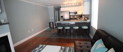 TV, fireplace, DVD player, video library