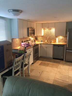 Fridge, microwave, stovetop, dishwasher