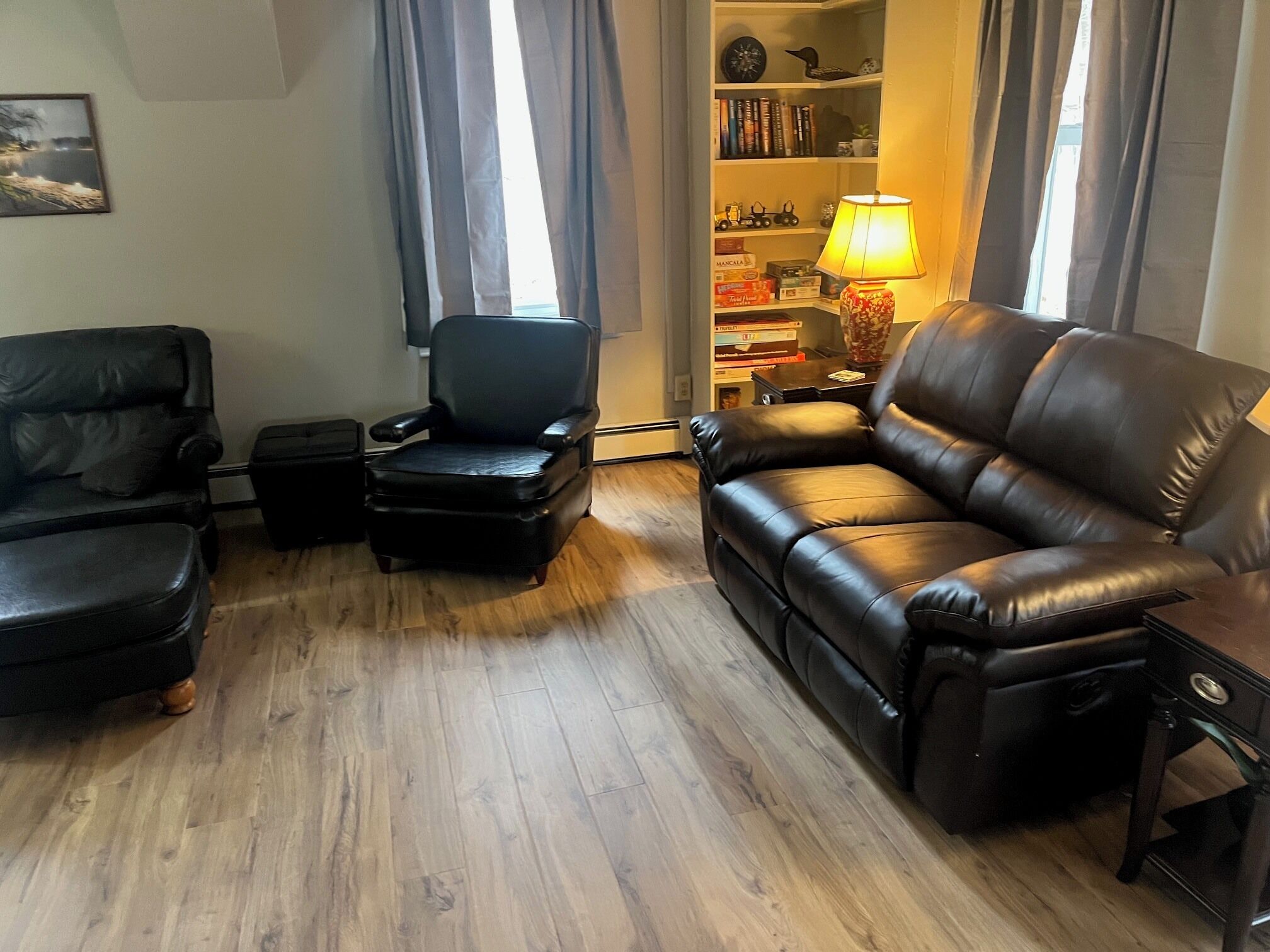 Smart TV, DVD player, books, video library