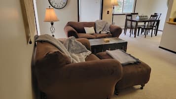 Smart TV, fireplace, video games, DVD player