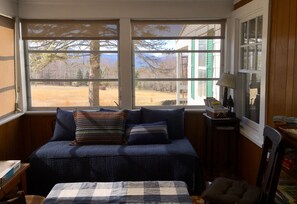 Smart TV, fireplace, DVD player, books
