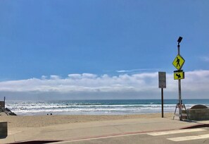 On the beach, sun-loungers, beach towels