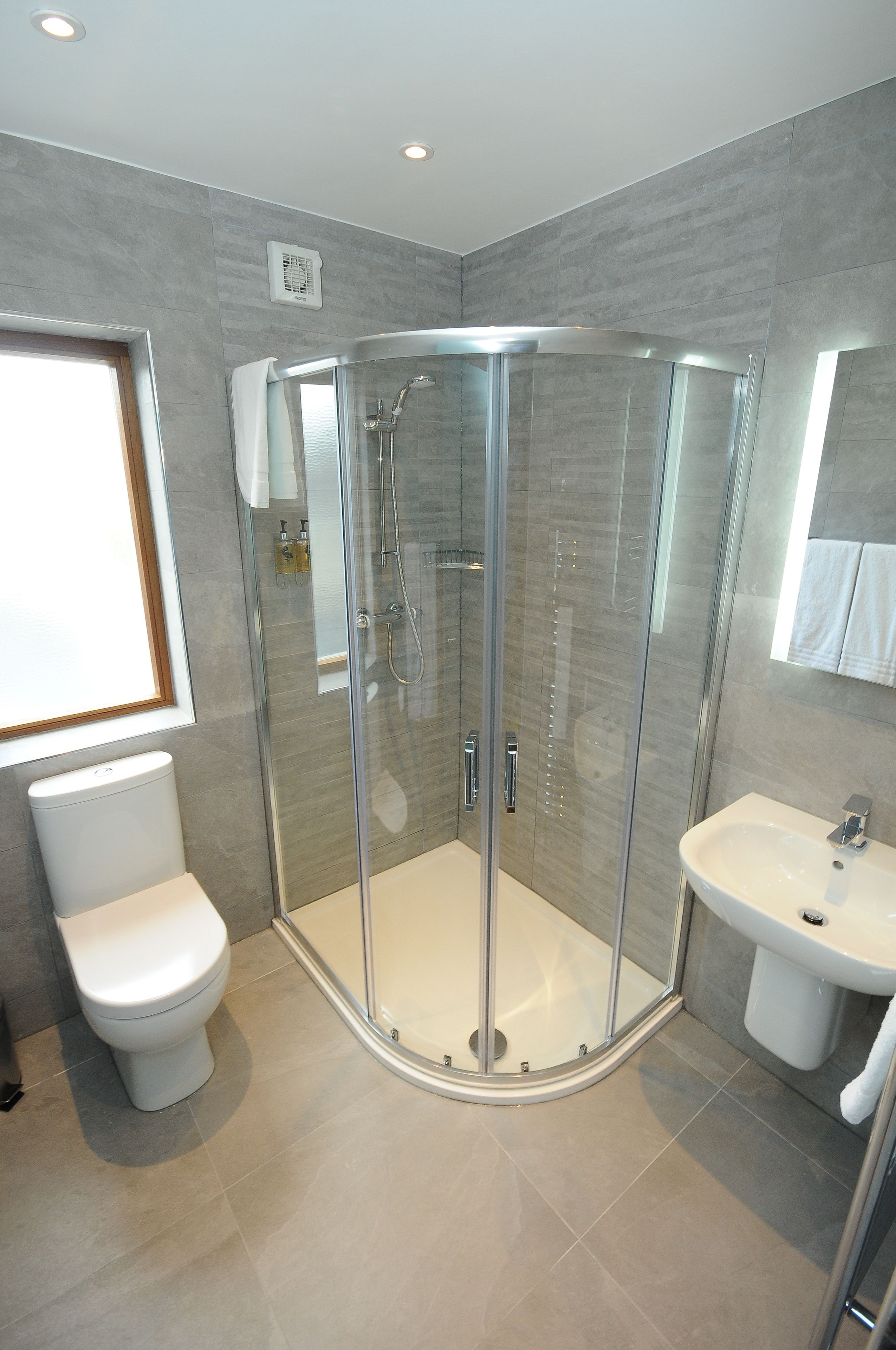 Shower, free toiletries, hair dryer, towels