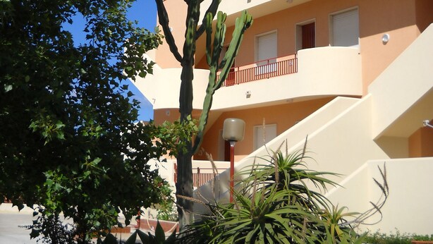 A building with a staircase and a cactus in front. - Appartamenti a Pochi Passi dal Mare (Marsala)