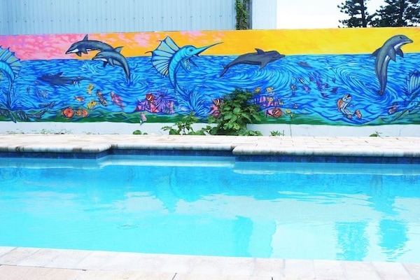 Awesome heated pool and backyard mural