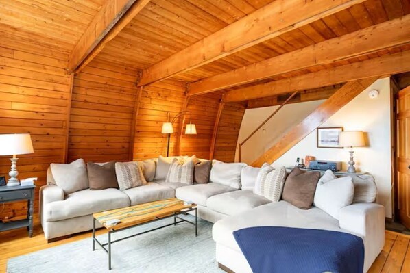 Smart TV, fireplace, DVD player, books