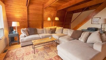 Smart TV, fireplace, DVD player, books