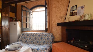 Télévision, cheminée, livres, chaßne hi-fi