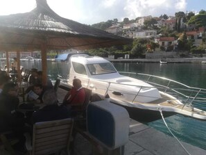 Outdoor dining - Sunset apartment with sea view terrace and pool (Podstrana)