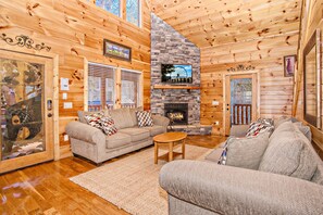 Fernseher, Kamin, Videospiele, DVD-Player