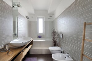 Ensemble douche/baignoire, sèche-cheveux, serviettes fournies, savon