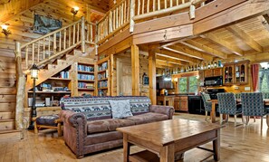 TV, fireplace, books