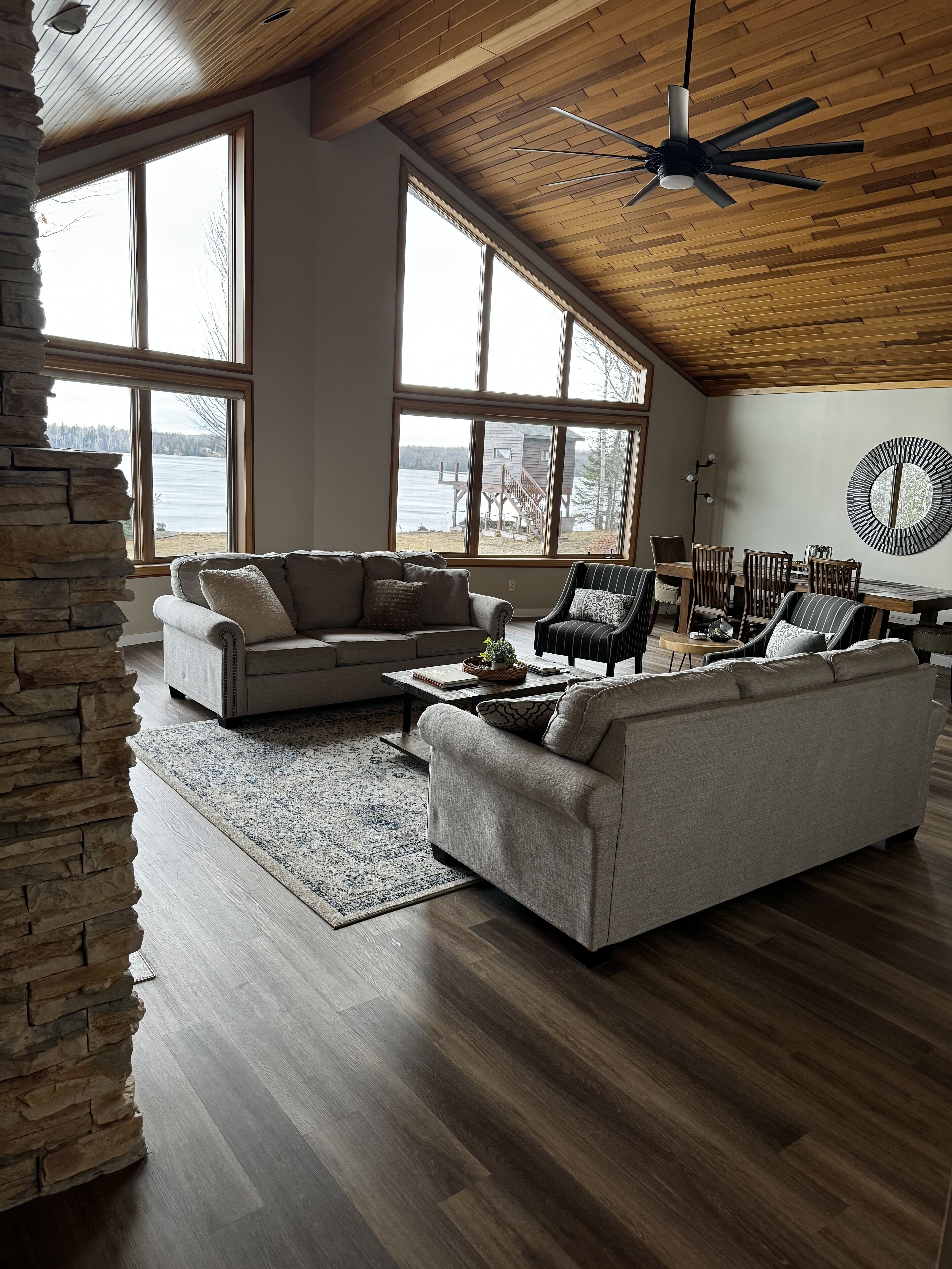 Smart TV, fireplace, foosball, table tennis