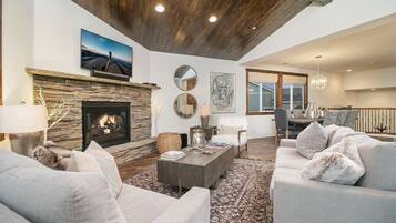 TV, fireplace, ping pong, music library