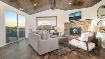 TV, fireplace, ping pong, music library