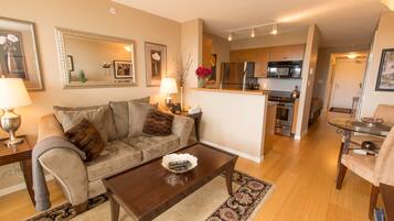 TV, DVD player, music library