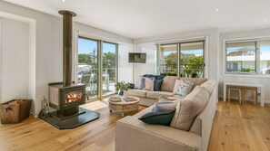 TV, fireplace, DVD player, books