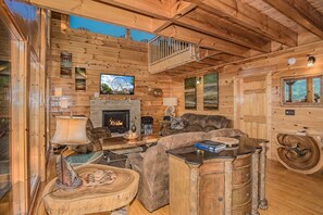 TV, fireplace, video games, streaming services - Majestic Mountain Escape: Panoramic Views! Resort Pool, Luxury, Hot Tub, WiFi, close to Attractions! (Sevierville)