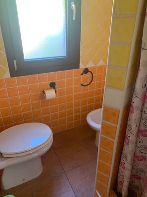 Ensemble douche/baignoire, sèche-cheveux, bidet, papier toilette