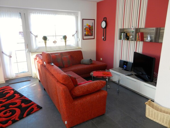 TV, DVD player, books