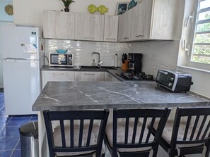 Fridge, microwave, stovetop, dishwasher