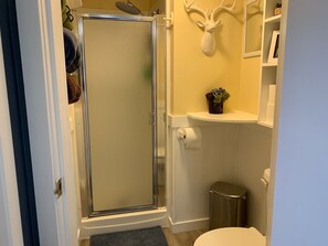 Ensemble baignoire-douche, séchoir à cheveux, serviettes fournies, savon