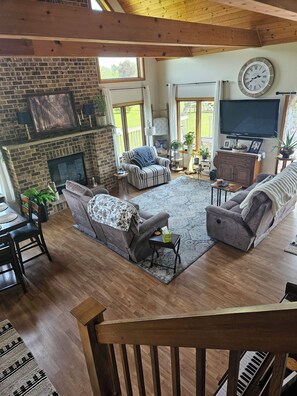 Televisión, chimenea, videojuegos, reproductor de DVD