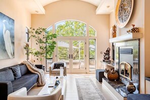 Smart TV, fireplace, DVD player, books