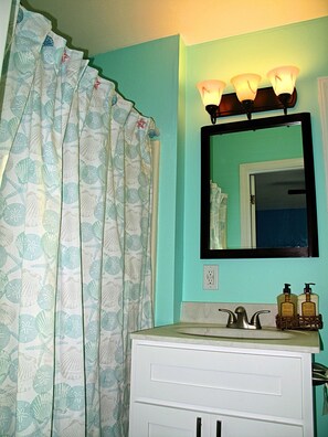 Ensemble douche/baignoire, sèche-cheveux, serviettes fournies, savon