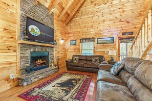 TV connectée, cheminée, jeux vidéo, lecteur de DVD