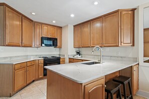 Fridge, microwave, oven, dishwasher
