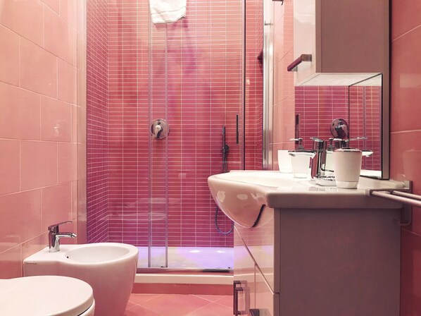 Dusche, Haartrockner, Bidet, Handtücher
