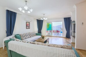 Smart TV, fireplace, DVD player, stereo