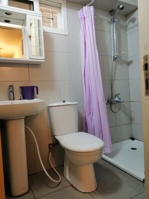 Departamento, 2 habitaciones | Baño | Regadera, amenidades de baño gratuitas, secadora de cabello, toallas