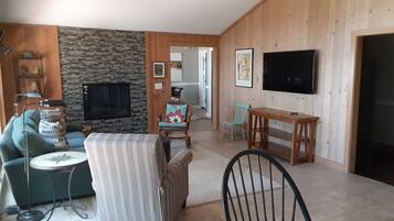 Smart TV, fireplace, DVD player, video library