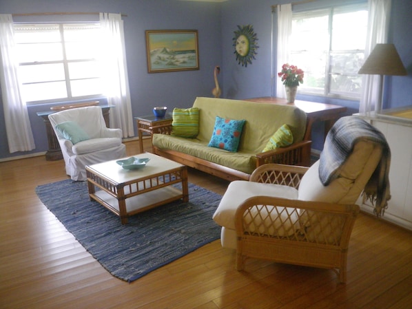 Een smart-tv, boeken en een stereo