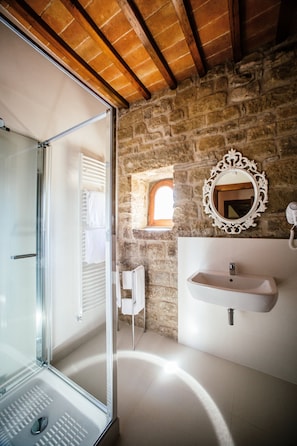 Regadera, secadora de cabello, bidet, toallas