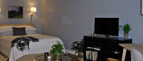 1 bedroom, desk, laptop workspace, iron/ironing board