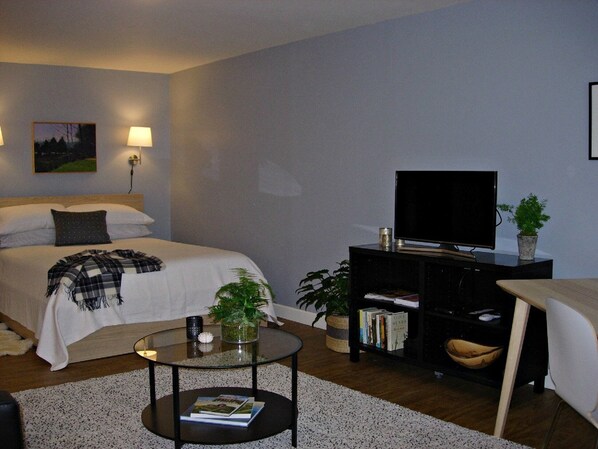 1 bedroom, desk, laptop workspace, iron/ironing board