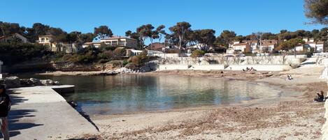 Plage, chaises longues