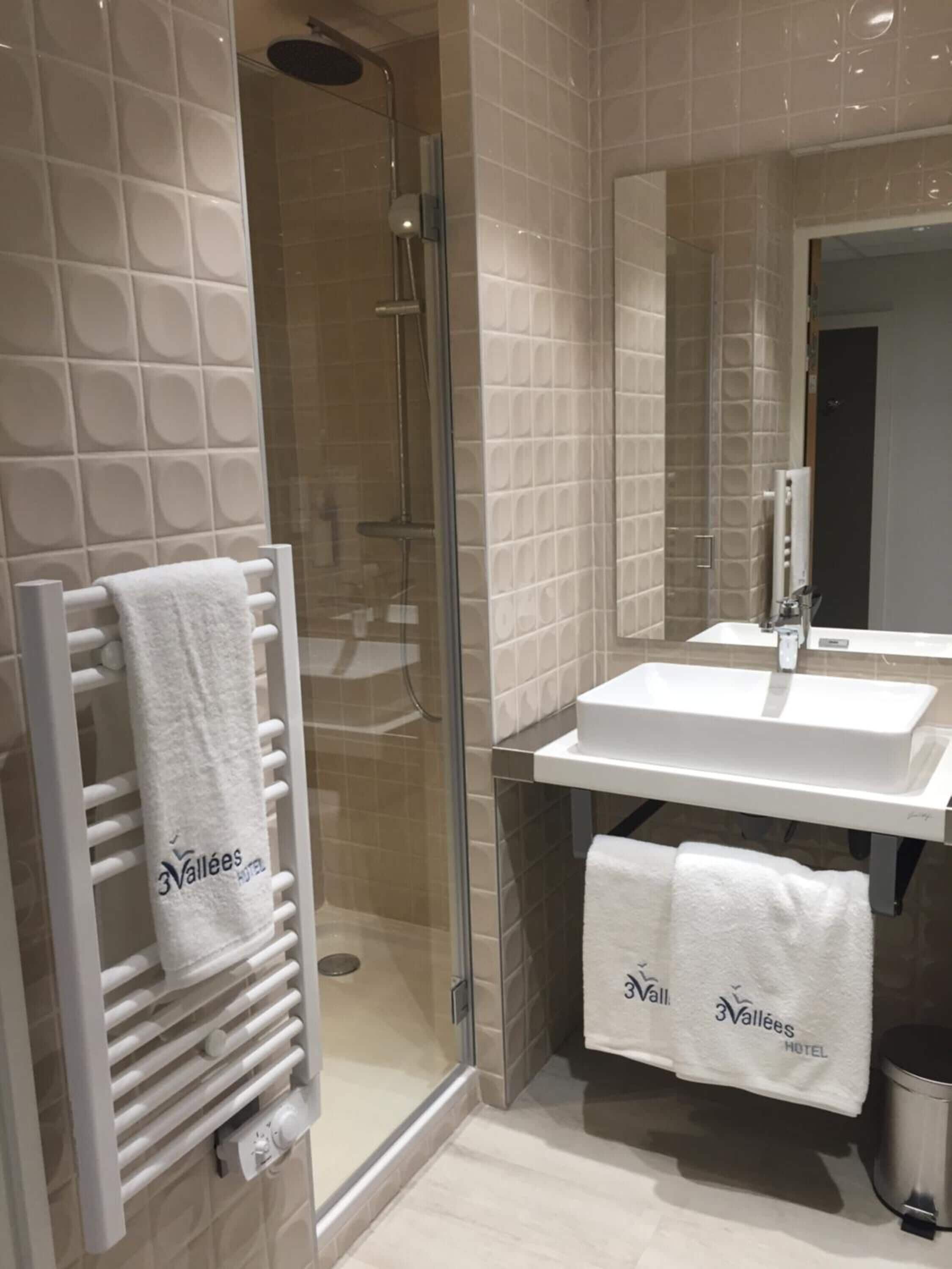 family room | bathroom | shower, free toiletries, towels