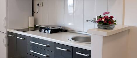 Comfort Apartment, City View | Private kitchen | Full-size fridge, microwave, stovetop, espresso maker