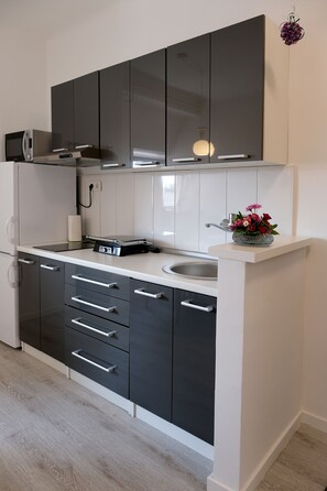 Comfort Apartment, City View | Private kitchen | Full-size fridge, microwave, stovetop, espresso maker - Oval Main Square Apartment (Zagreb)