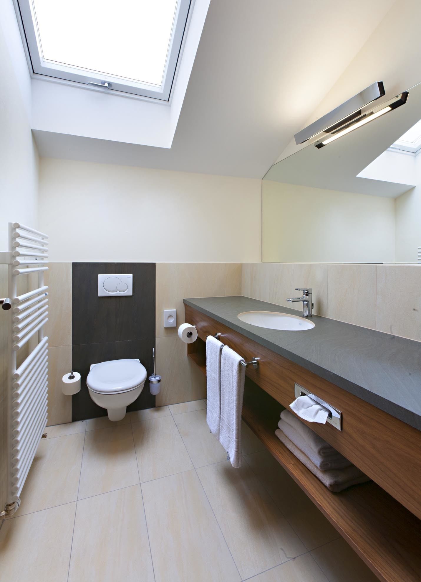 shower, rainfall showerhead, hair dryer, towels