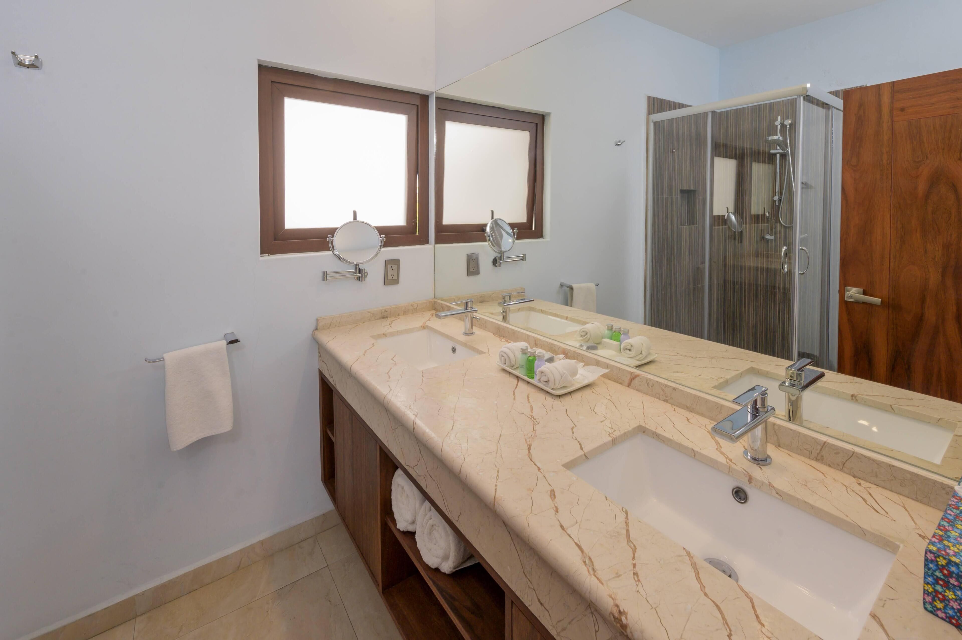 presidential suite, 2 double beds, terrace | bathroom | shower, rainfall showerhead, free toiletries, hair dryer