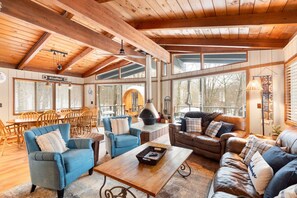 Smart TV, fireplace, video games, books