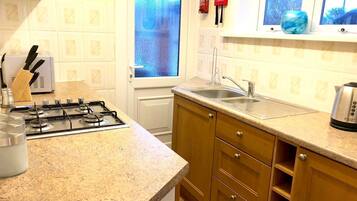 Fridge, microwave, oven, electric kettle