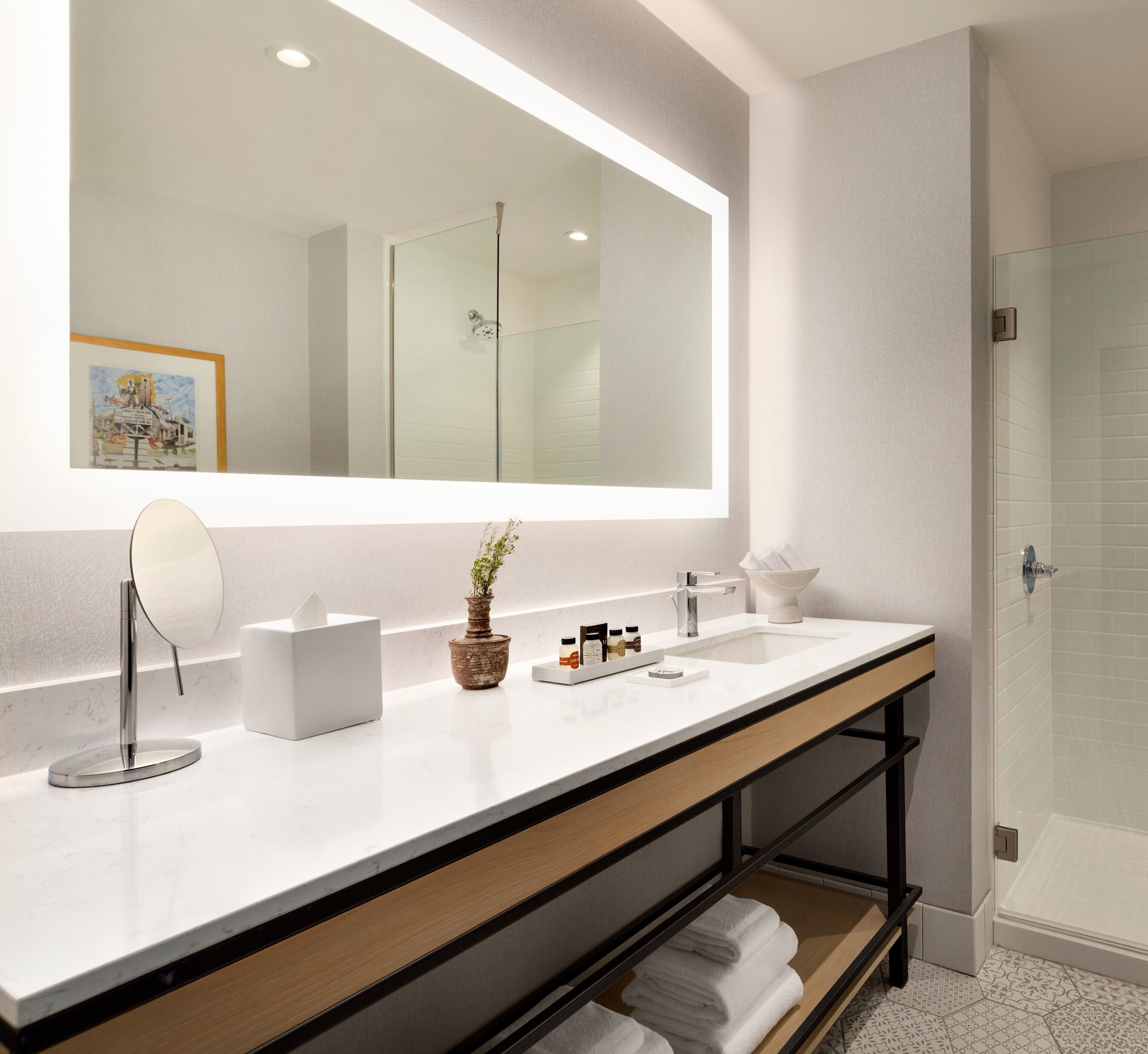 room, 1 king bed (mobility accessible, transfer shower) | bathroom | shower, rainfall showerhead, hair dryer, bathrobes