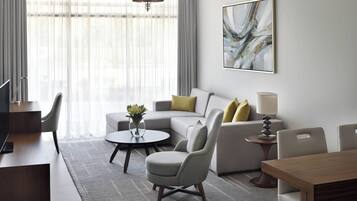 Apartment, 1 Bedroom, Terrace | Living room | 55-inch LED TV with cable channels, TV